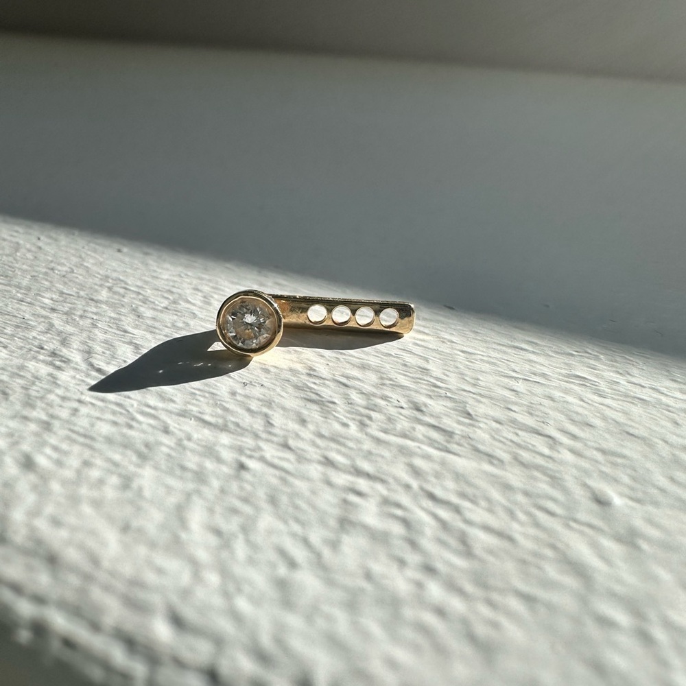 Gold Bar Stud Earring with Clear Stone - Minimal Women's Jewelry